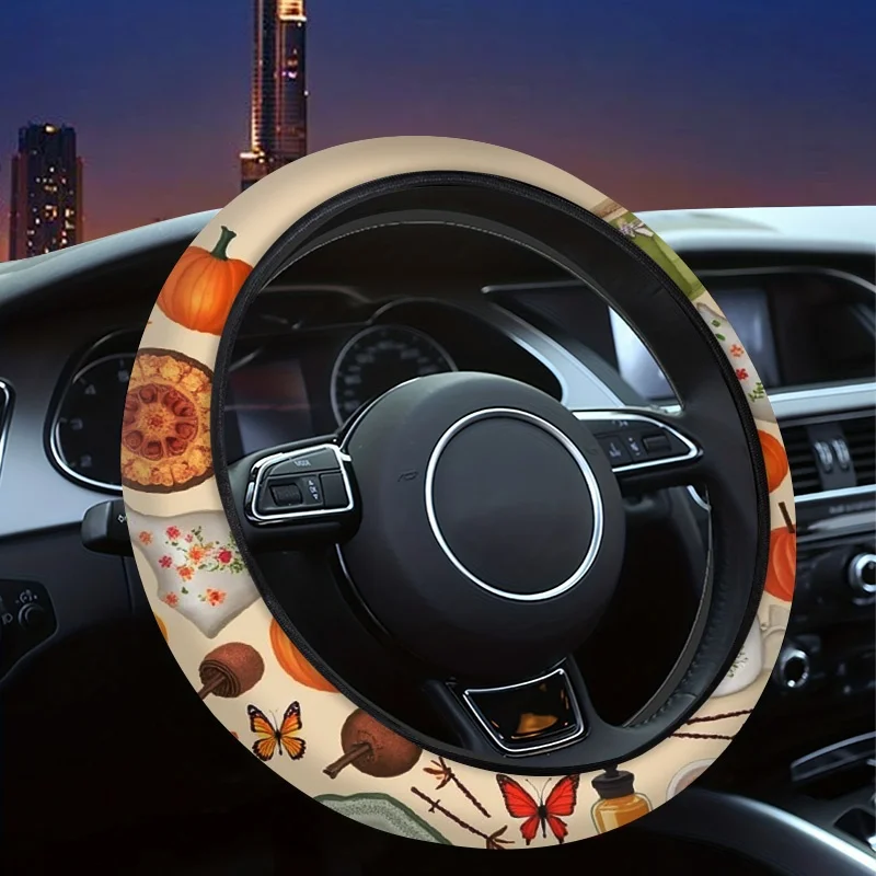 

1pc Autumn Thanksgiving Car Steering Wheel Cover - Pumpkin Maple Leaf Fall Decor, Non-Slip Grip Fit for Most Vehicles Christmas