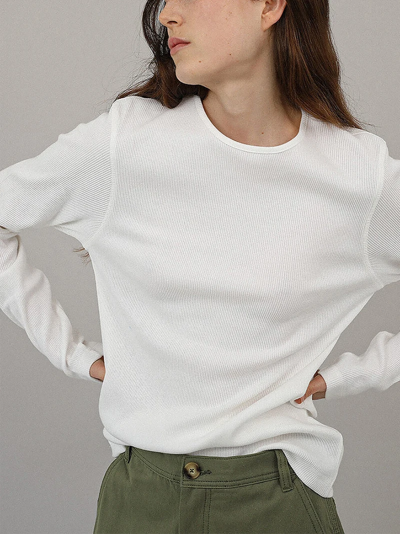 女性用ニットTシャツ,長袖Tシャツ,韓国原宿風カジュアルTシャツ