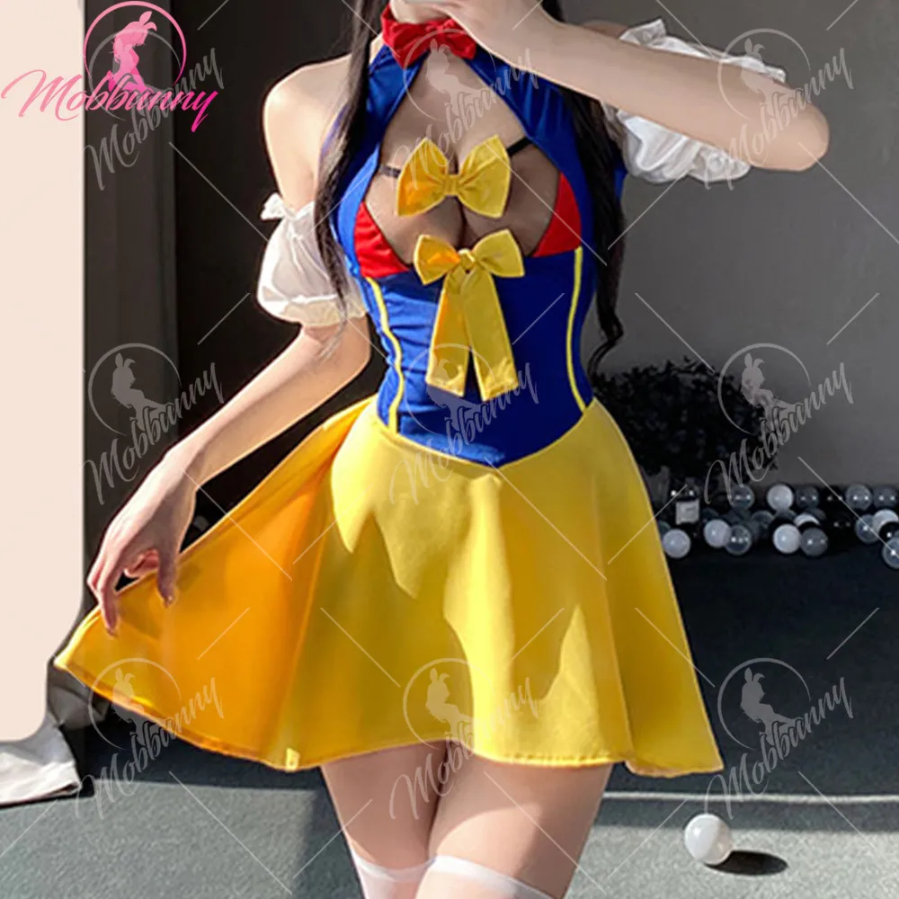 Women Sexy Lingerie Dress Halter Hollow Backless Puff Sleeves Dress and Panty Cosplay Costumes