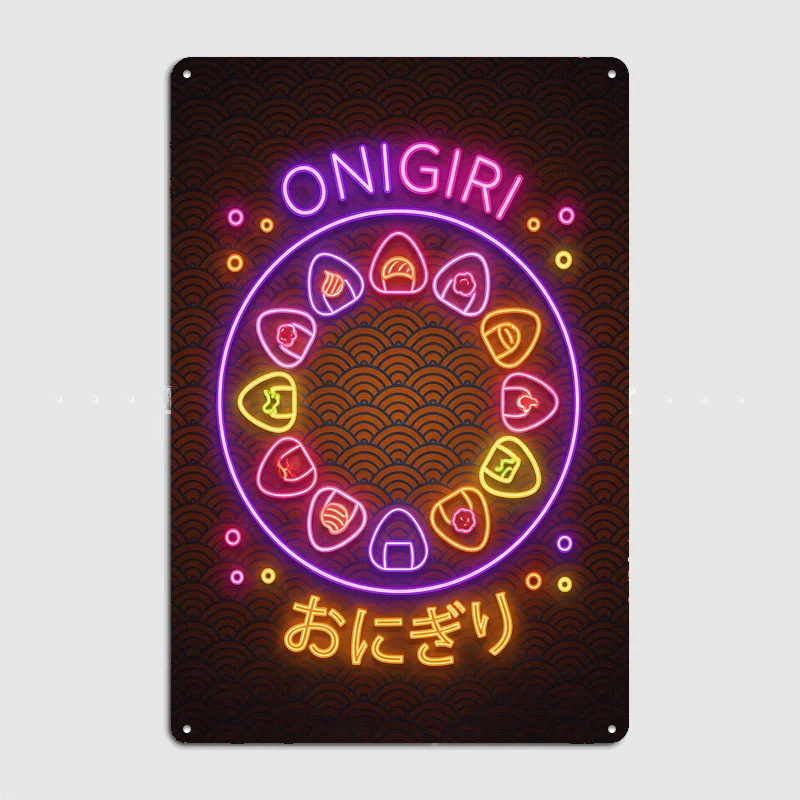 Onigiri Neon Sign Poster Metal Wall Art Cave Garage Classic Painting Tin Sign Vintage Posters Room Decor Home Decoration