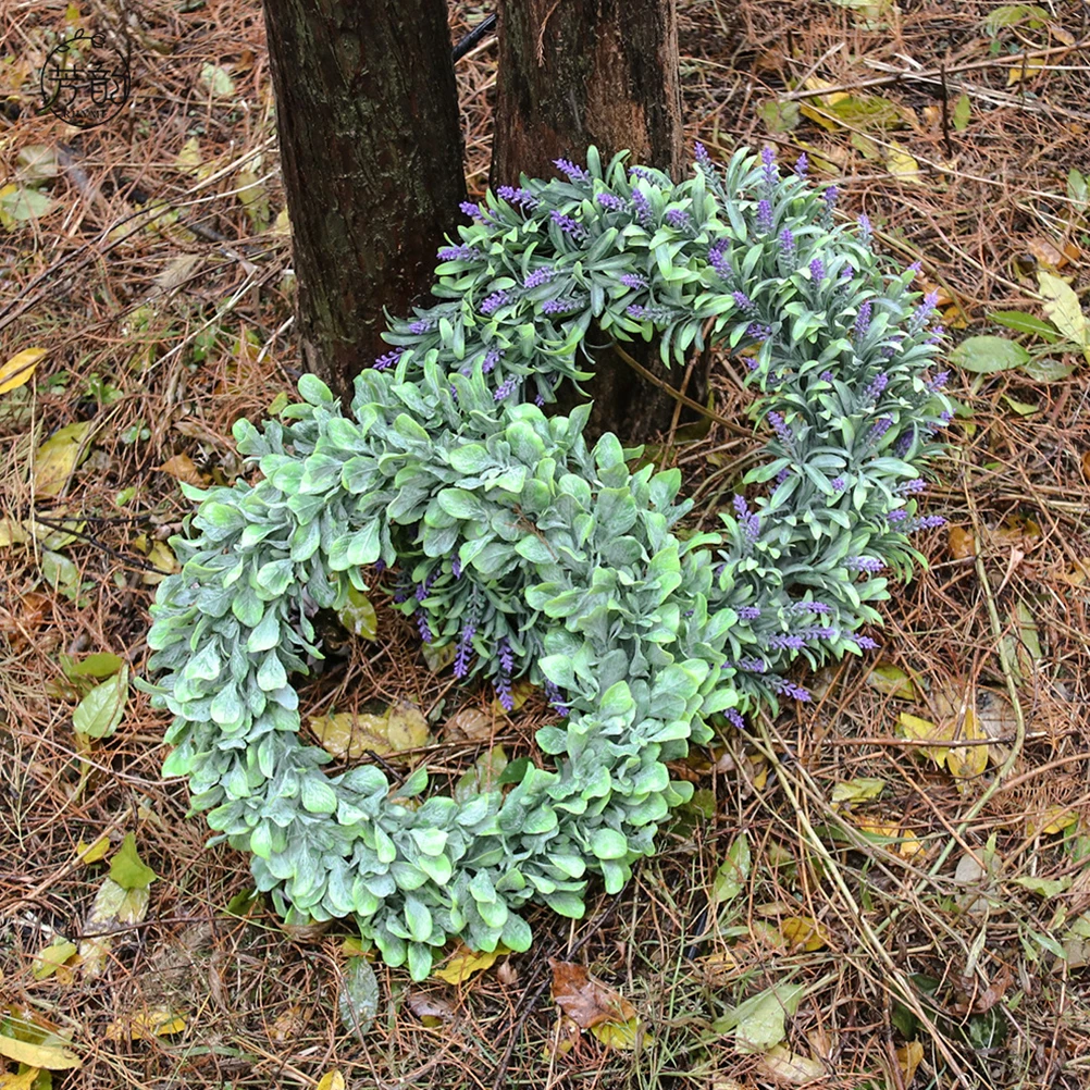 

Artificial Lavender Wreath Wall Hanging Decorative Garland Green Leaves Home Wall Décor Unique Design Gift Photography Prop