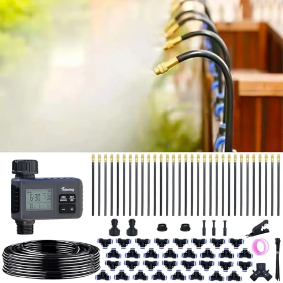

360 Adjustable Drip Irrigation System for gardens UV-resistant black polyethylene tubing 100 ft length with 32 nozzles ideal fo