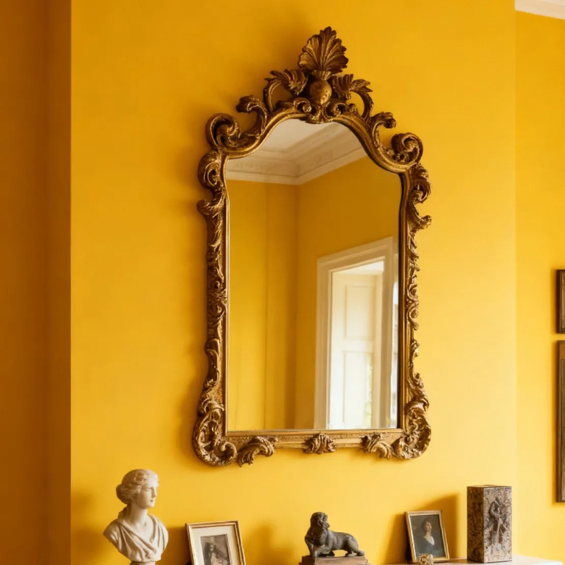 European court style arched shell pattern relief hanging mirror retro old makeup living room entrance wall decorative