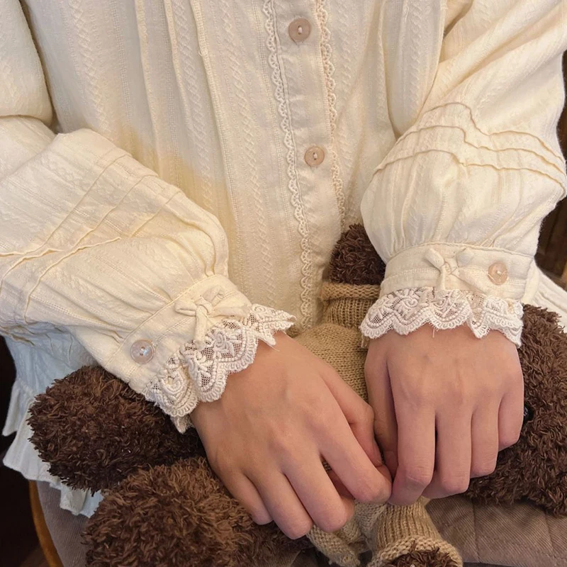 Lolita Cute Whit Shirt Women Sweet Long Sleeve Vintage Kawaii Blouse Japan Preppy  Jk Harajuku Y2K Vintage Cosplay Top
