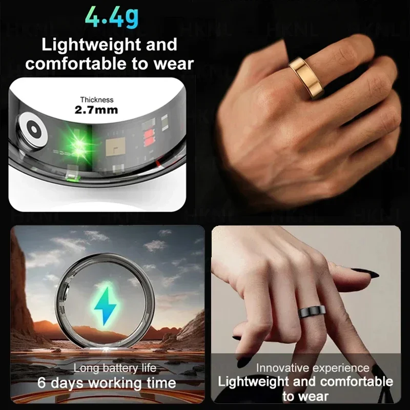 Voor HUAWEI XIAOMI Mannen Smart Ring Militaire kwaliteit Titanium Staal Shell Gezondheidsmonitoring IP68 & 3ATM Waterdichte multisportmodi