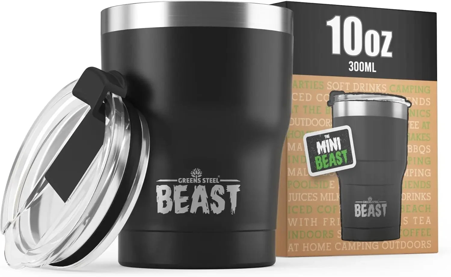 

Стакан Beast, 10 унций, нержавеющая сталь, чашка для кофе, льда с вакуумной изоляцией, дорожная колба с двойными стенками (матовый черный)