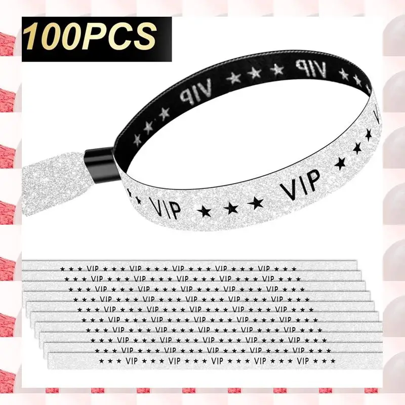 100 упаковок VIP-браслетов из ткани, однотонные тканевые браслеты, цветные браслеты для занятий спортом, вечеринок (серебристые), простые в использовании