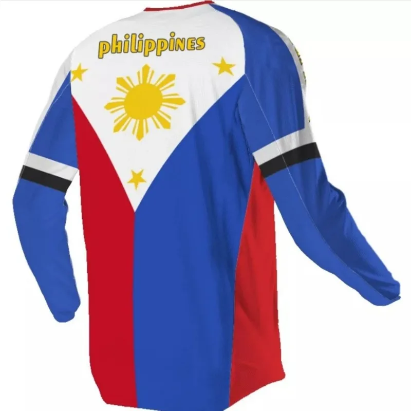 Philippine Flag Printed Long Sleeved Cycling Suit with Tricolor Sun Star Mountain Speed Control Off-road Motorcycle Top