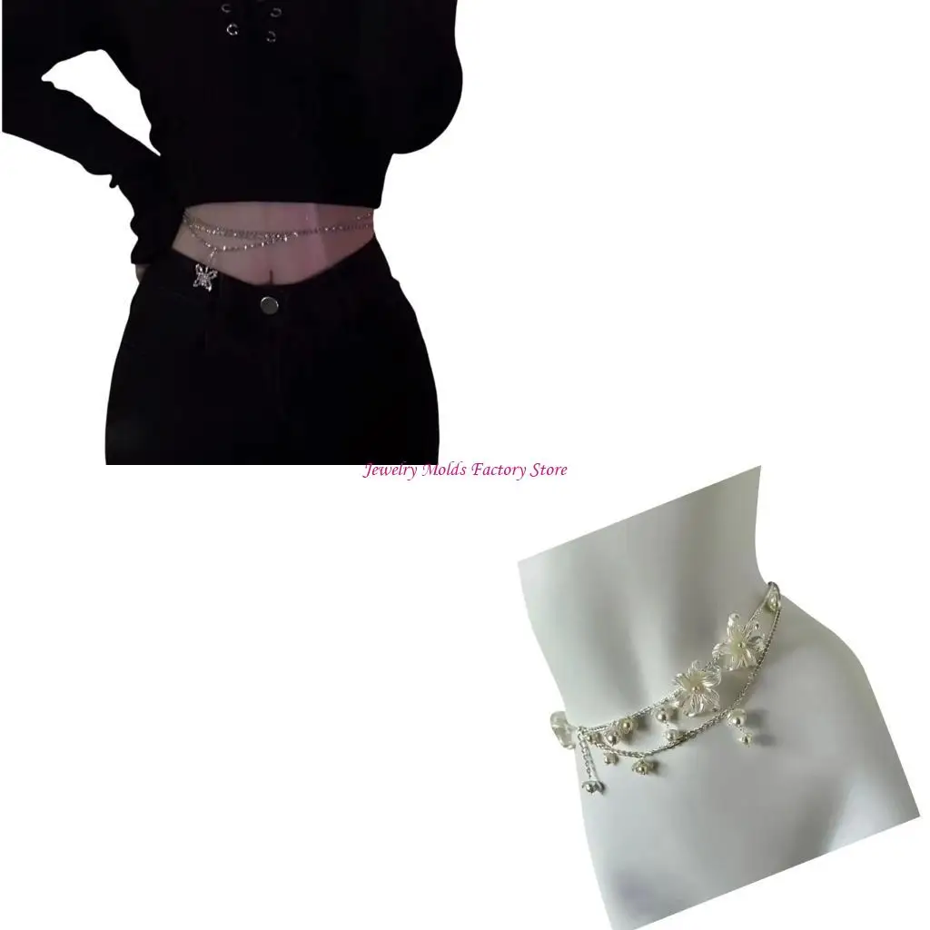 Универсальные жемчужины грудной цепь мульти цепные талию украшения с сплавами E0BF