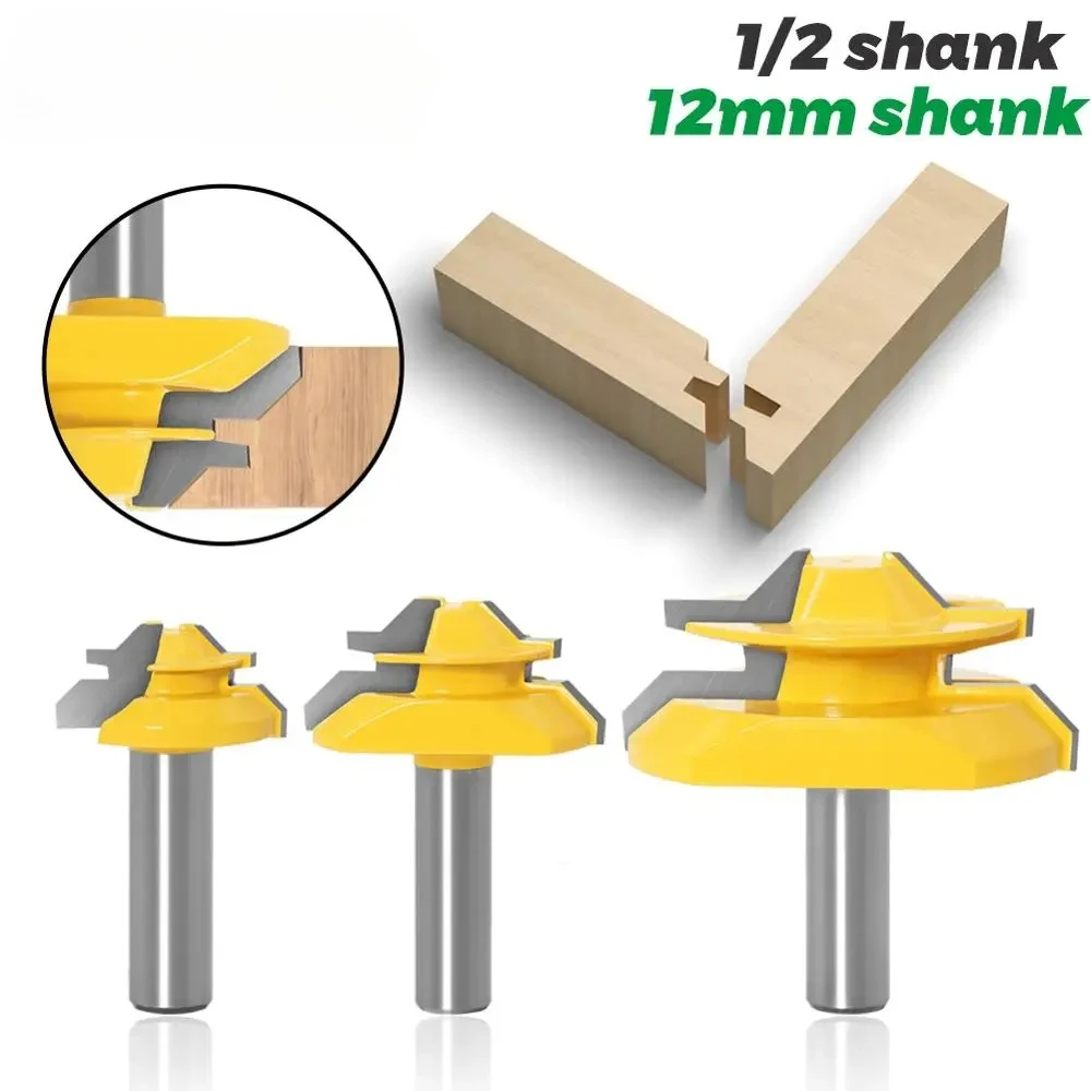 1PC Fresa de encaje a 45 grados para router, vástago de 12mm (1/2 pulgada), herramienta de fresado y taladrado para carpintería, para madera, aleación de carburo