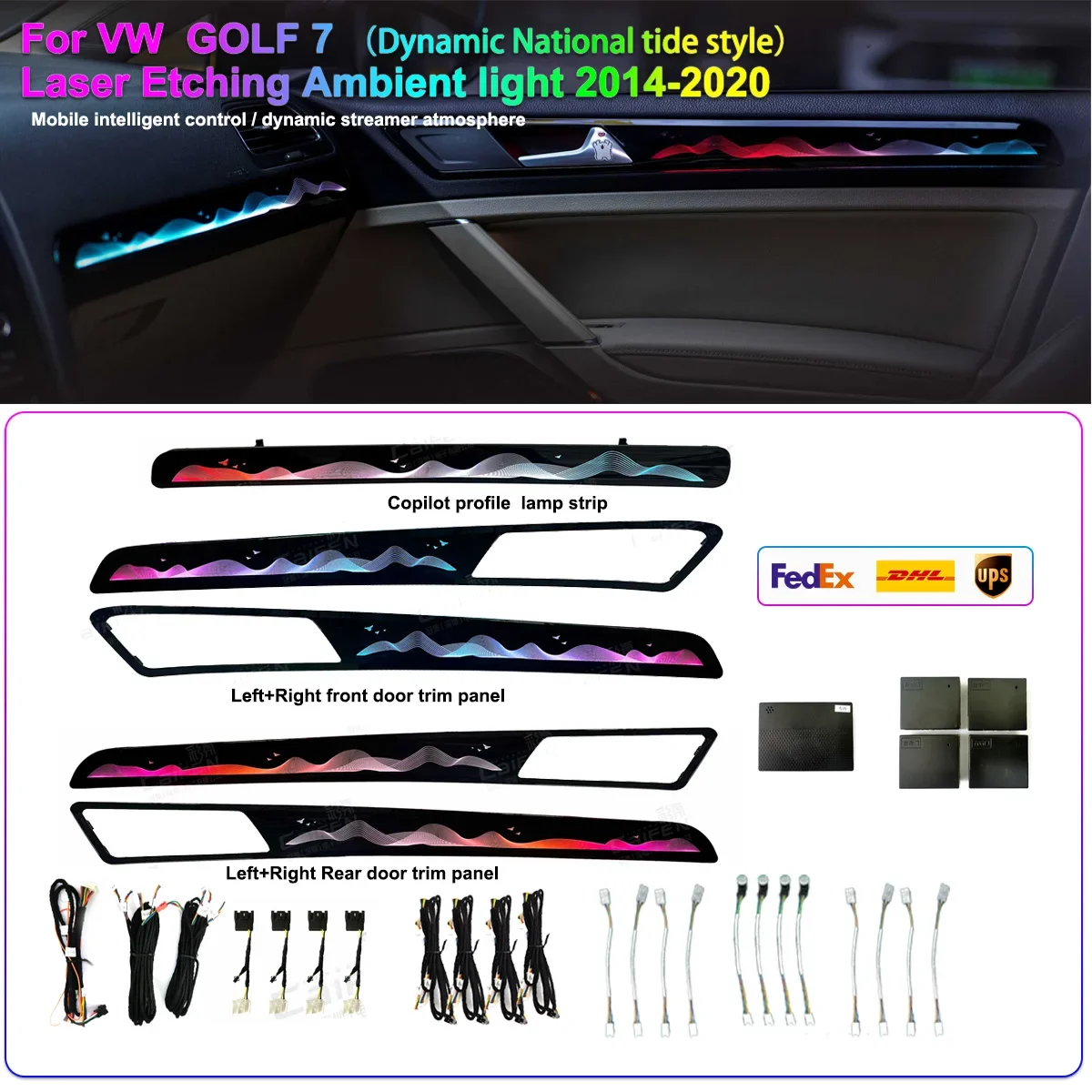 Dynamic streamer Engraving Inter Decorative Lamp APP Control Ambient Light For VW Golf 7 2014-2020 ambient Lamp