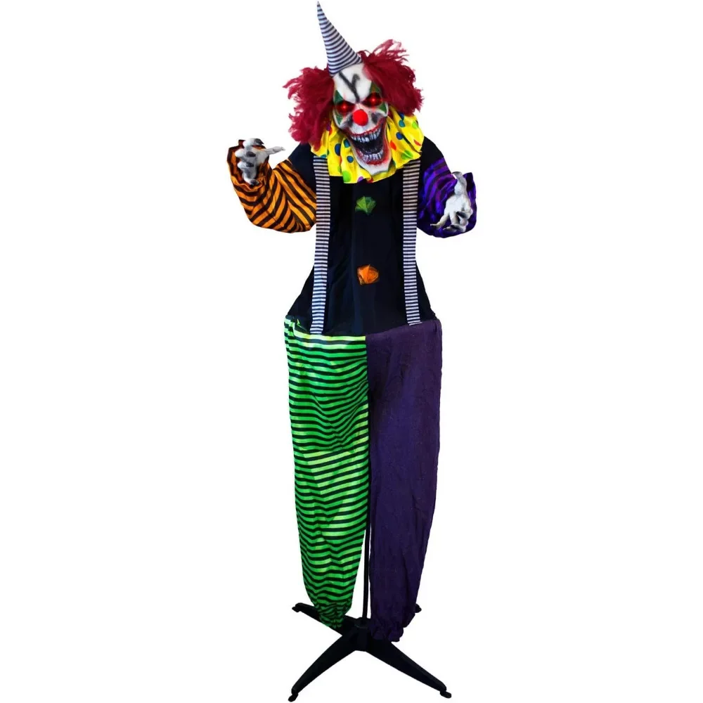 

Halloween Animatronics Creepy Clown. 5ft 9in Animated Halloween Decoration. Evil Clown Scary Outdoor Motion & Sound Activated