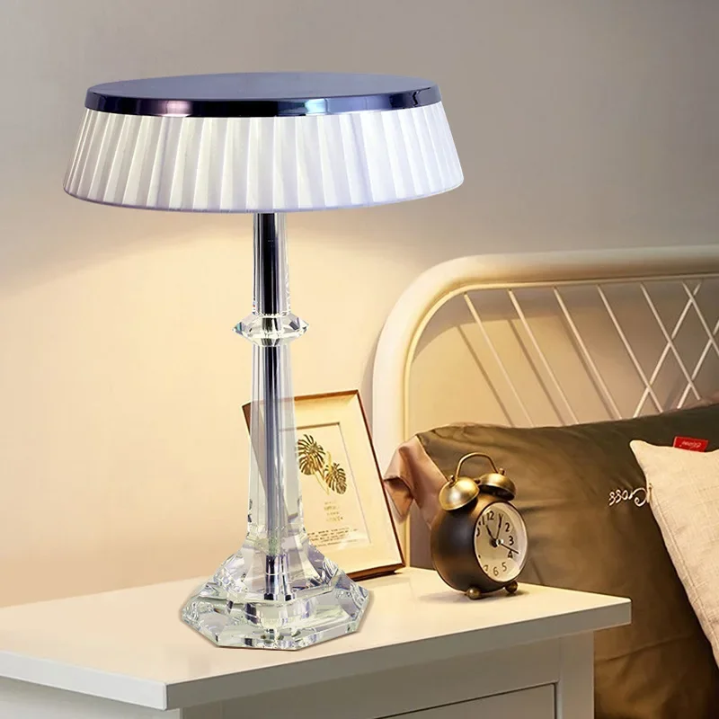 Italy Design High Quality Crystal Table Lamp Led Desk Light Fabric Shade