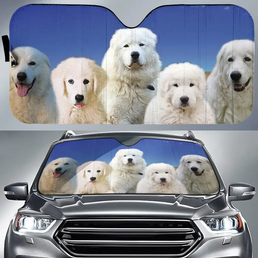 Maremma Sheepdog Team Blue Pattern Car Sunshade, Marrema Sheepdog Family Auto Sunshade Car Windshield Durable Visor