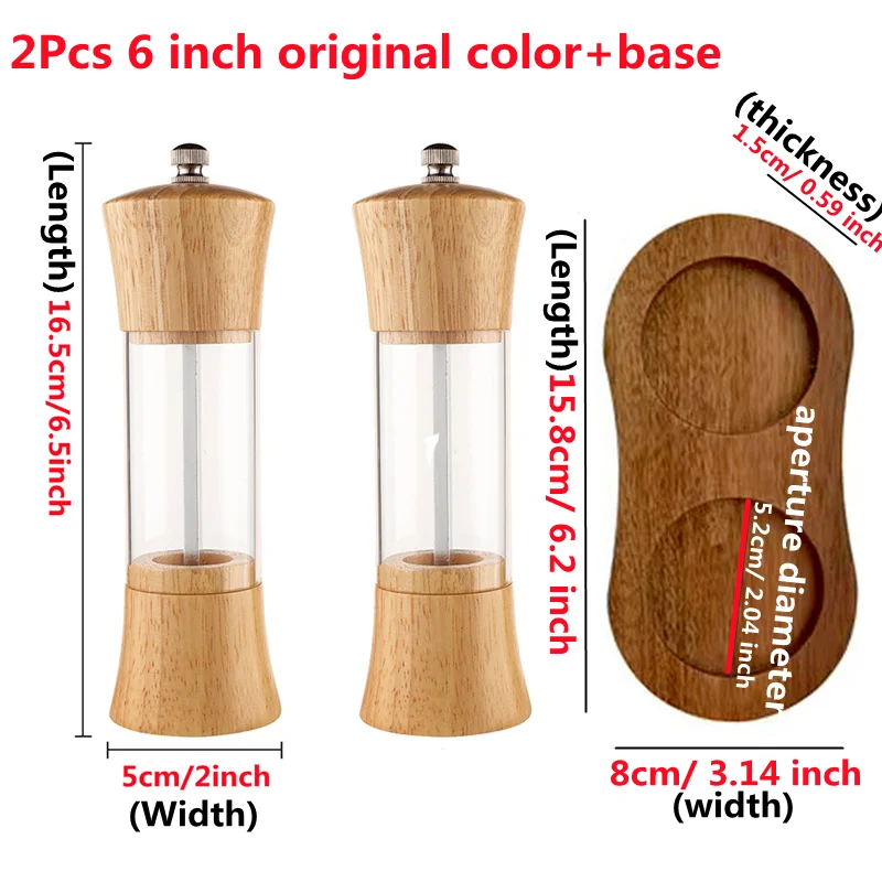 Oak Wooden Salt and Pepper Grinder Set Manual Spice Pepper Mills With Acrylic Visible Window BBQ Shakers Pepper Grinder Set Tool