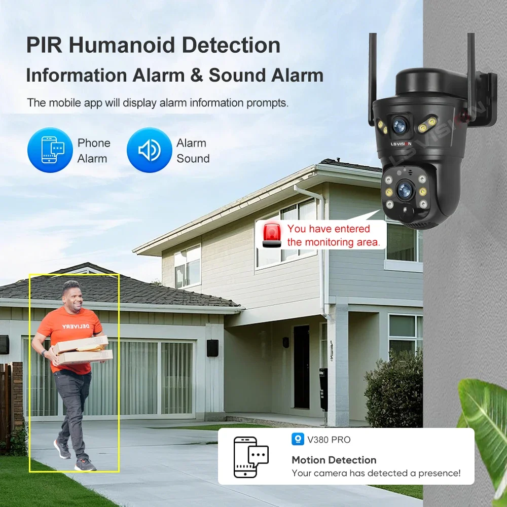LS VISION 8MP 4G Sim كاميرا تعمل بالطاقة الشمسية شاشة مزدوجة لاسلكية في الهواء الطلق واي فاي PTZ 2-Way Talk Human Auto Tracking Security Camera V380 Pro