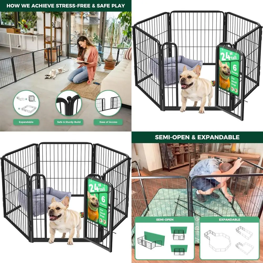 

Indoor Dog Playpen - Safe and Spacious, Heavy Duty 24 Inch 6 Panels for Small Dogs, Black