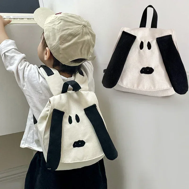 Mochila de lona con dibujos animados para niños, bolso de viaje de lona con contraste de perro, informal, diario, a la moda