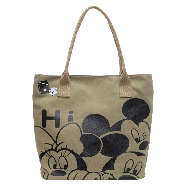 Large Capacity Fashionable Versatile Cute Cartoon Mickey Canvas Bag  Women 2024 Autumn Winter New Single Shoulder Tote Vintage