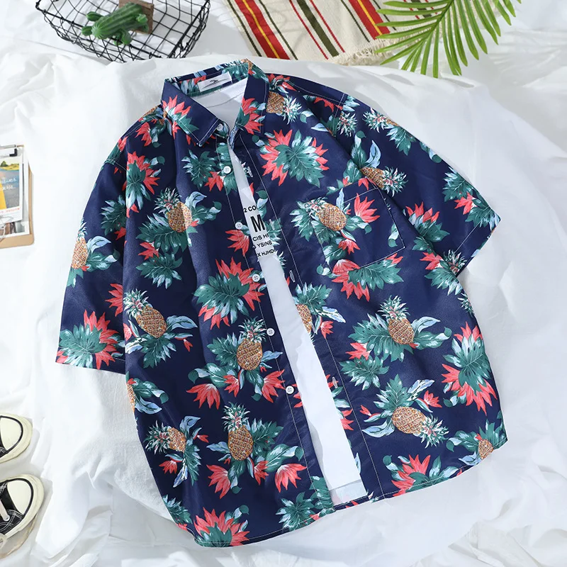 2024 Summer Hawaiian Beach Seaside Flower Shirt for Men Vintage Button Up Thin Half Short Sleeve Shirts Korean Fashion Clothes