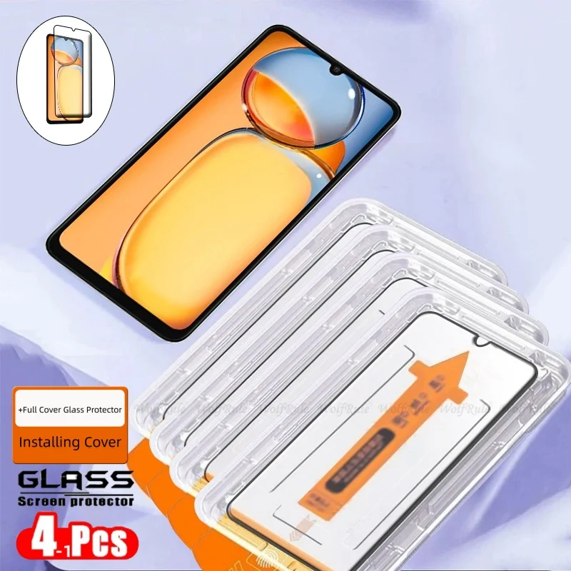 1-4 stücke Für Redmi 13C Glas Xiaomi Redmi 13C Gehärtetes Glas 9H Volle Abdeckung Einfache Installation Staub freies Screen Protector Redmi 13C