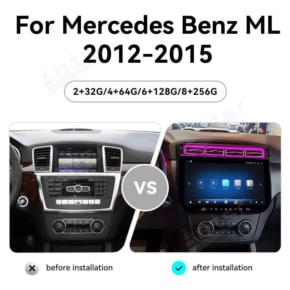 13.3 Inch Multimedia Display For Benz ML W166 2012 - 2015 Touch Screen Wireless Carplay Navigation Android Auto