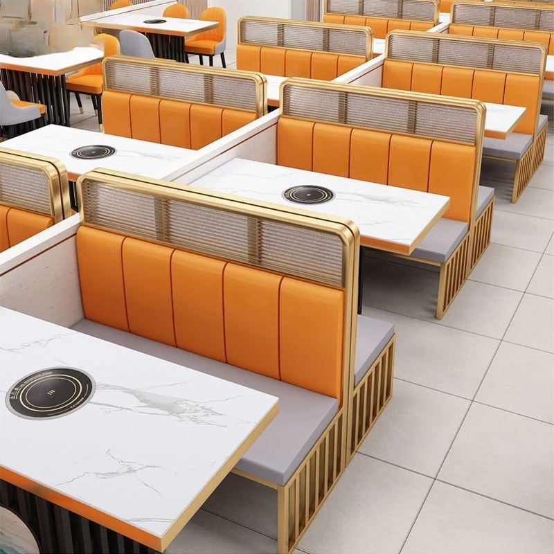 Commercial Western restaurant, barbecue hot pot restaurant, café, wall booth, sofa, light luxury table and chairs, iron art them