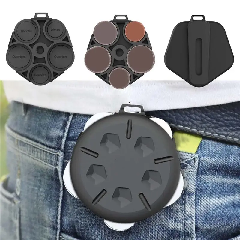A75K 2 Pack Coin Dispenser - Portable Coin Case with Clip, Change Holder Minimalist Coin Collection Wallet (2 Pack, Black)