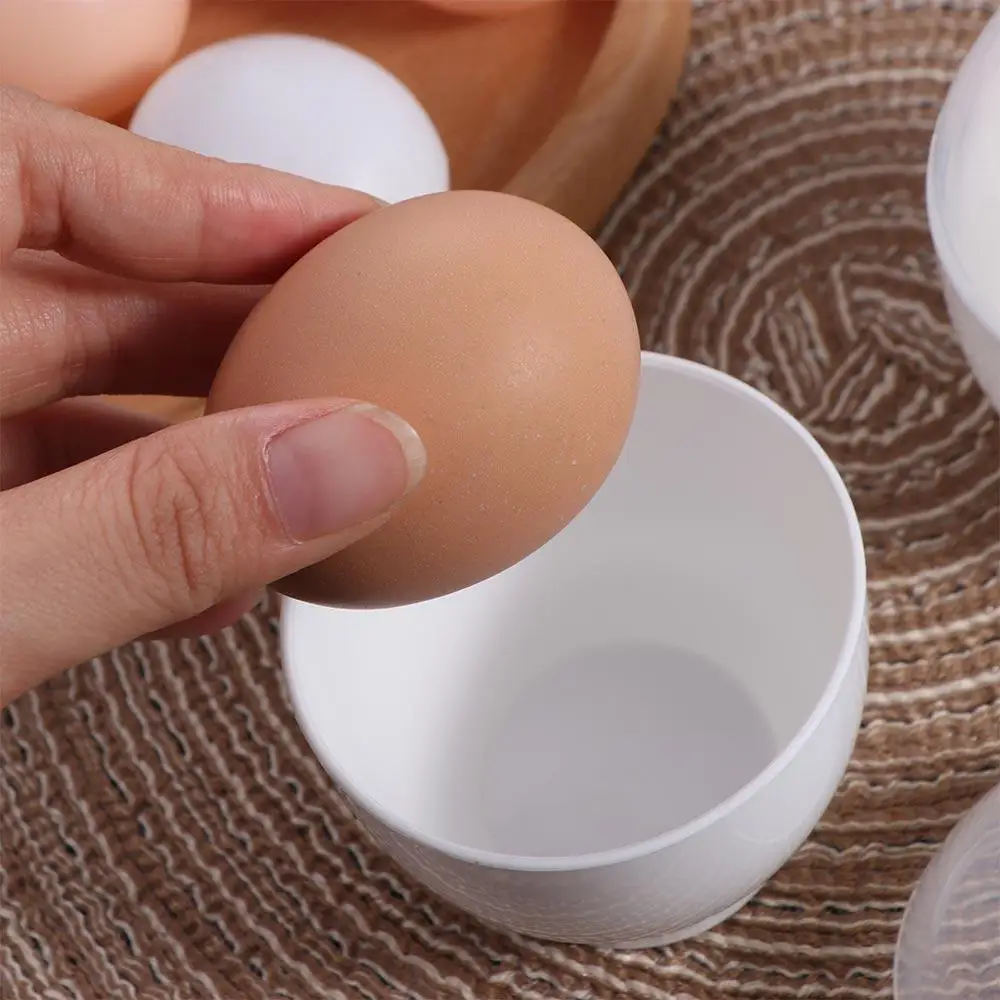 2pcs Household Visible Lid Steamed Egg Cup Heat Safe White Microwave Egg Cooker Ergonomics Design Plastic Egg Boiler Breakfast