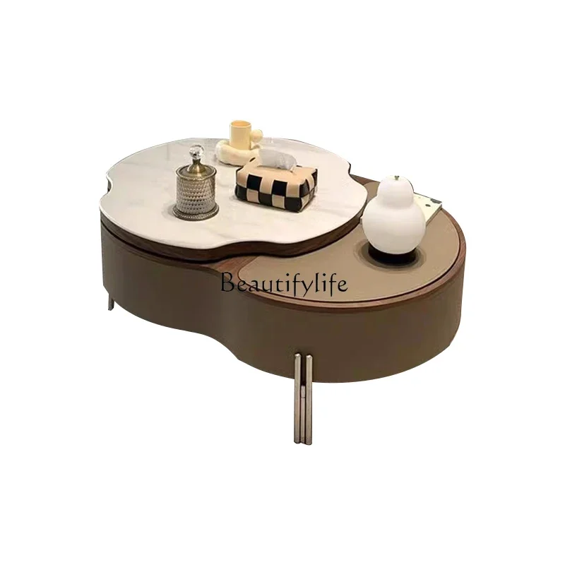 

LJY*Cream wind lifting rotating coffee table household small apartment