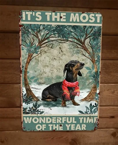 Its the Most Wonderful Time of Year Wiener Dog Animal  Metal Wall Sign