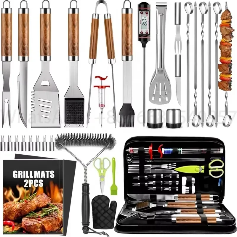 Modern Simple Outdoor Stainless Steel BBQ Tool Set Multi-Functional Grill Set Grill Cleaning Food Handling