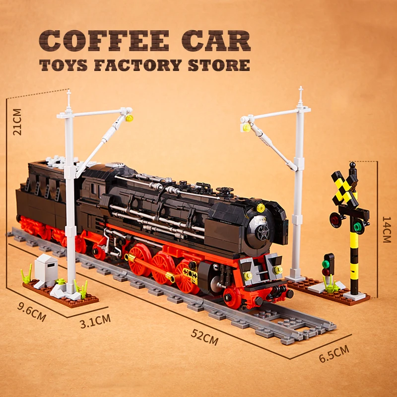 Vintage Zug Gebäude Kits Klassische Lokomotive Blöcke Spielzeug Stadt Eisenbahn Autos Ziegel Display Modell Erwachsene Kinder Weihnachten Geschenke