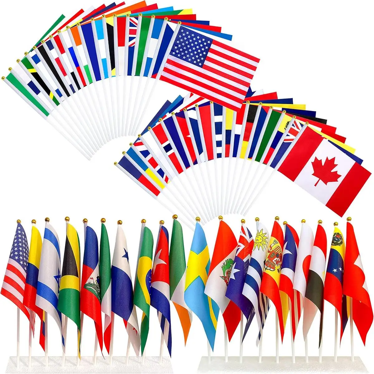 200 Countries World different Country flags 14*21cm Hand Waving flag With Hand Poles Gifts parade Gothering Cheering Banner