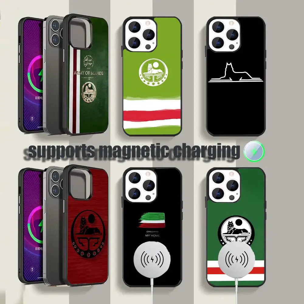 

Chechen Coat Arms Flag Shockproof Black Phone Case For iPhone 17,16,15,14,13,12,11,Pro,Max,Plus Magnetic Wireless Charging