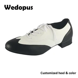 Wedopus Customized Heel White and Black Ballroom Dance Shoes Man Salsa and Bachata Suede Soledb 2.5CM Heel