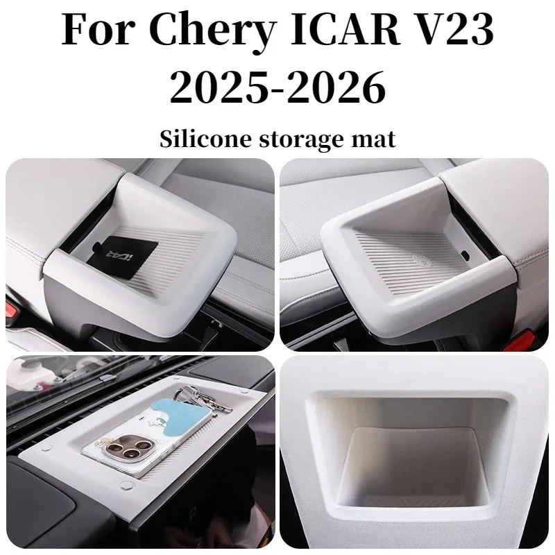 Für Chery ICAR V23 iCAR 2025 2026 Silikon-Getränkehalter-Pad Mittelkonsole Armlehne NFC-Aufbewahrungsbox Schlüsselhülle Interieur-Set