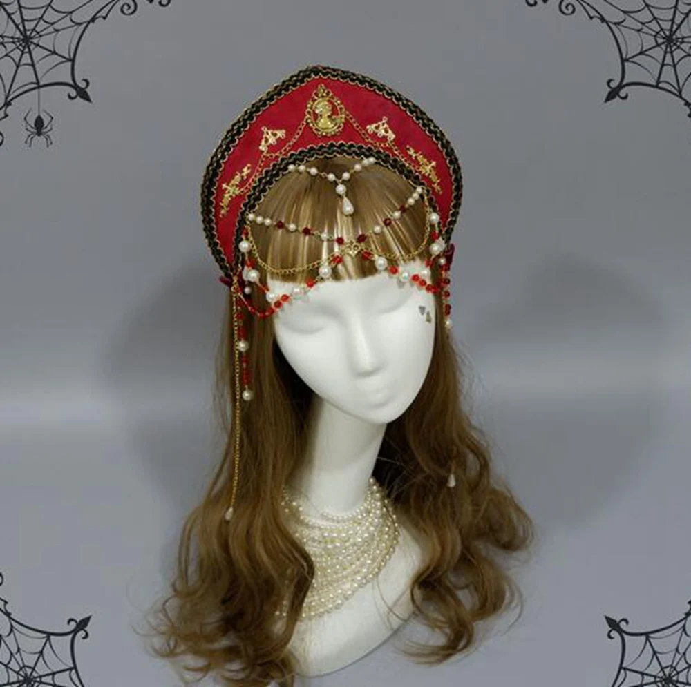 Hood Coronet Headpiece Medieval Elizabethan Renaissance Tudor Crown Beads Chain Royal French Tiara Headband