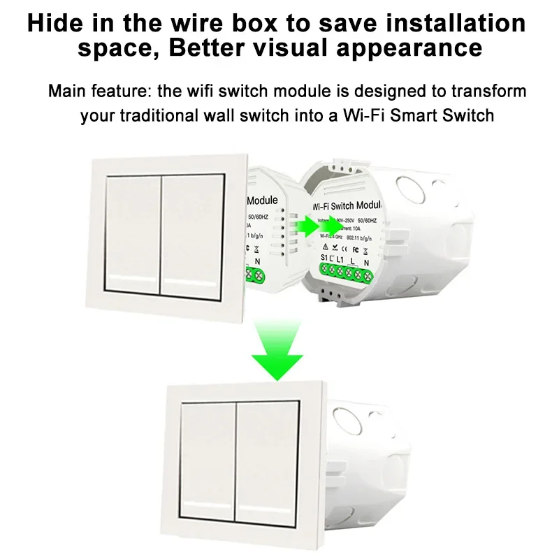 Módulo de interruptor de luz inteligente con WiFi, dispositivo con Control remoto por voz, 1/2 vías, atenuador de 1/2 entradas, compatible con Smart