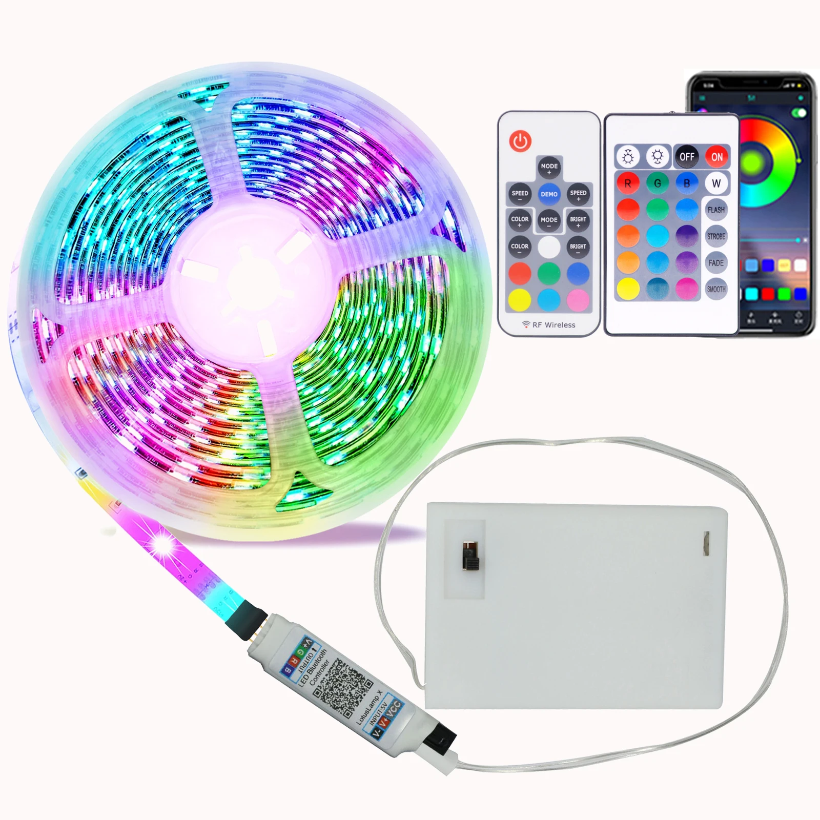 DC 5V 5050 RGB Strip LED Light Battery Powed Waterproof Ribbon Tape Stable Led Strips Indoor Outdoor Decoration Remote Control