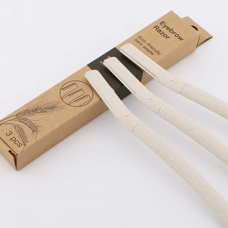 1/3/12pcs Wheat Straw Eyebrow Trimmer Environmentally Biodegradable Stainless Steel Eyebrow Razor Eye Brow Shaving Tool