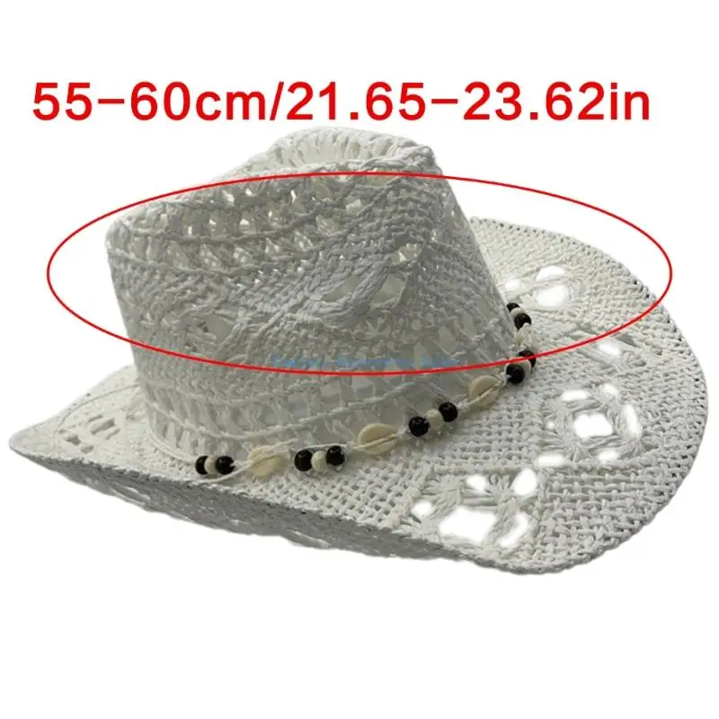 97QE Cappello paglia alla a larga con decorazioni conchiglie per accessori per festival musicali unisex per e