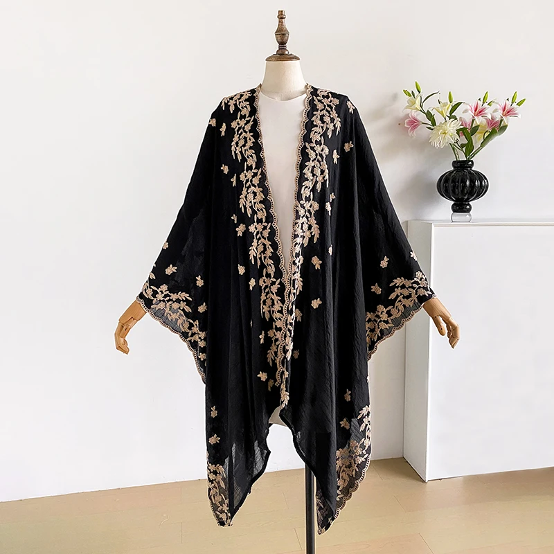 

Летний вышитый кардиган-кафтан для женщин в стиле бохо, пляжный наряд, свободное элегантное платье для вечеринок, накидка для плавания, праздничное макси-кимоно