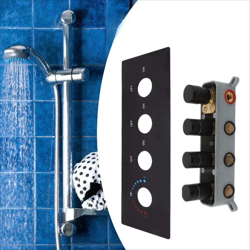 Shower Diverter Valve Concealed Thermostatic Mixer Brass 3 Way Valve Kit with 4 Round Knobs