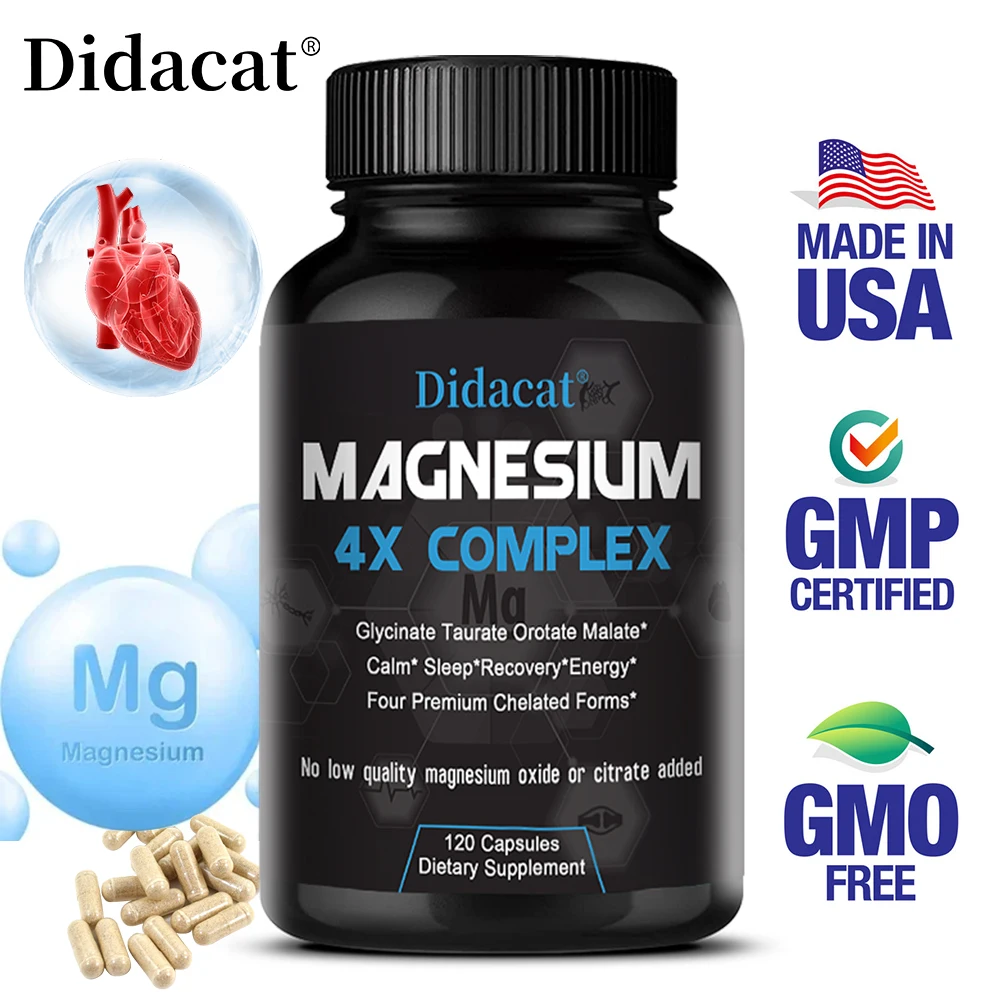 4X Magnesium Capsules - Sleep Calm Relaxation, Heart, Muscle, Joint Health - Non-GMO