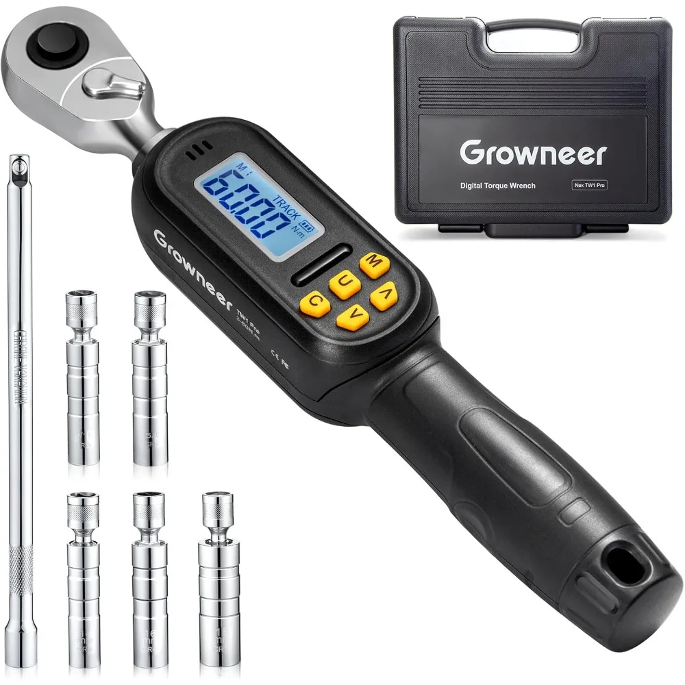 

Digital Torque Wrench, 2.2-44.3 Ft-lbs/3-60 nm, 3/8'' Drive Rachet Torque Wrench with Buzzer & LED Indicator,