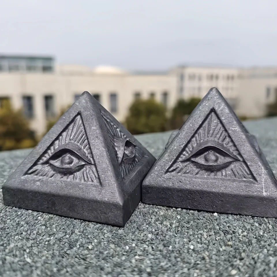 1PCShungite Pyramid With Complex Evil Eye Design,Figurines All-seeing Eye Tower, Quartz Decoration Perfect Holiday Birthday Gift