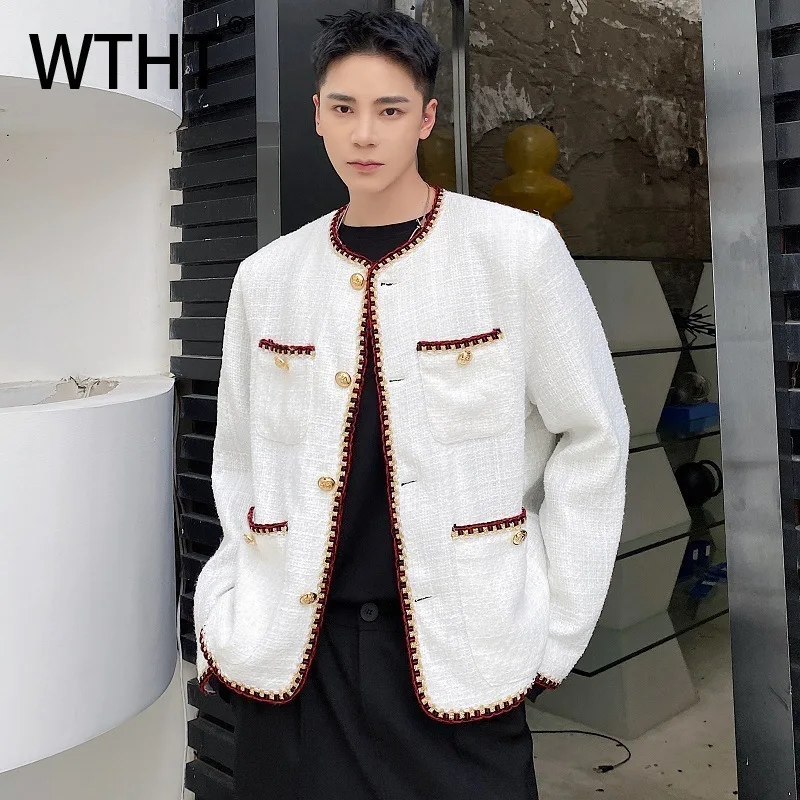 

WTHT модные мужские пальто контрастного цвета с большими карманами, модные однобортные куртки в корейском стиле, мужские осень 2023, 2A1293