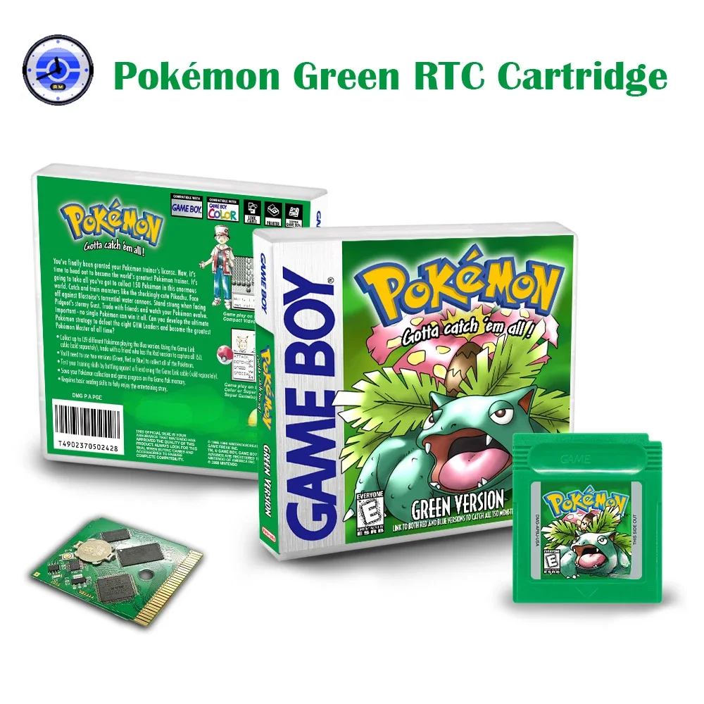 Karta do gry Pokémon GBC/GB RTC Pokémon Niebieski Zielony Żółty Złoty Srebrny Czerwony Kryształ Karta do gry Wersja amerykańska Angielski