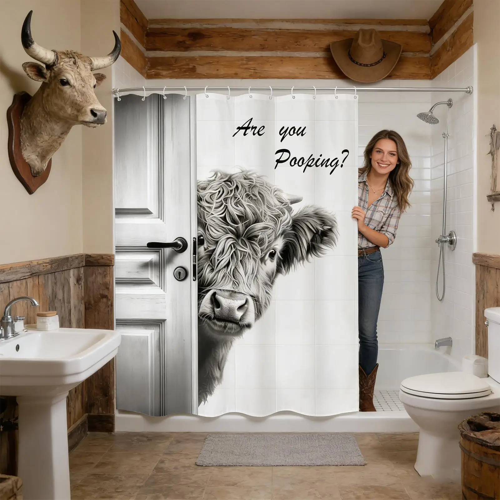 

Забавная занавеска для душа с изображением коровы, забавный деревенский декор для ванной комнаты, 70,8x70,8 дюймов, водонепроницаемая занавеска для ванной с крючками, для дома в фермерском стиле